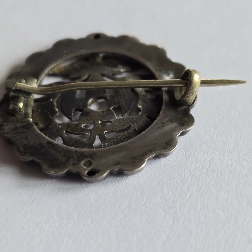 Antique floral brooch Victorian flowers silver tone cutout vintage old pin